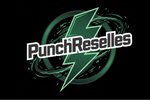 PunchReselles Logo with Dark Green Lightning on Black Background